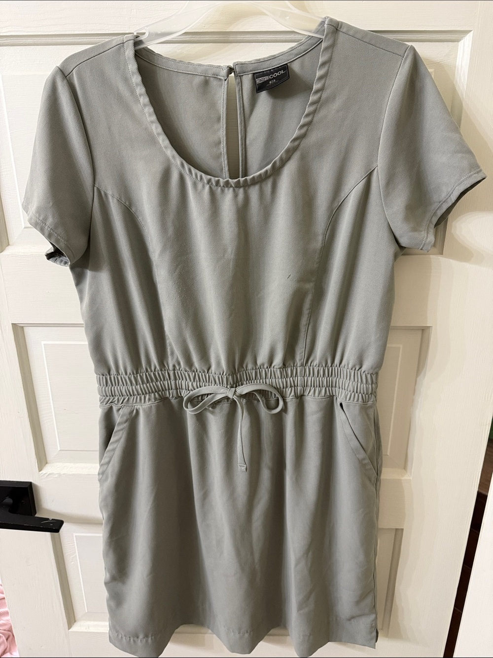 Grey Short Sleeve Drawstring Waist Dress